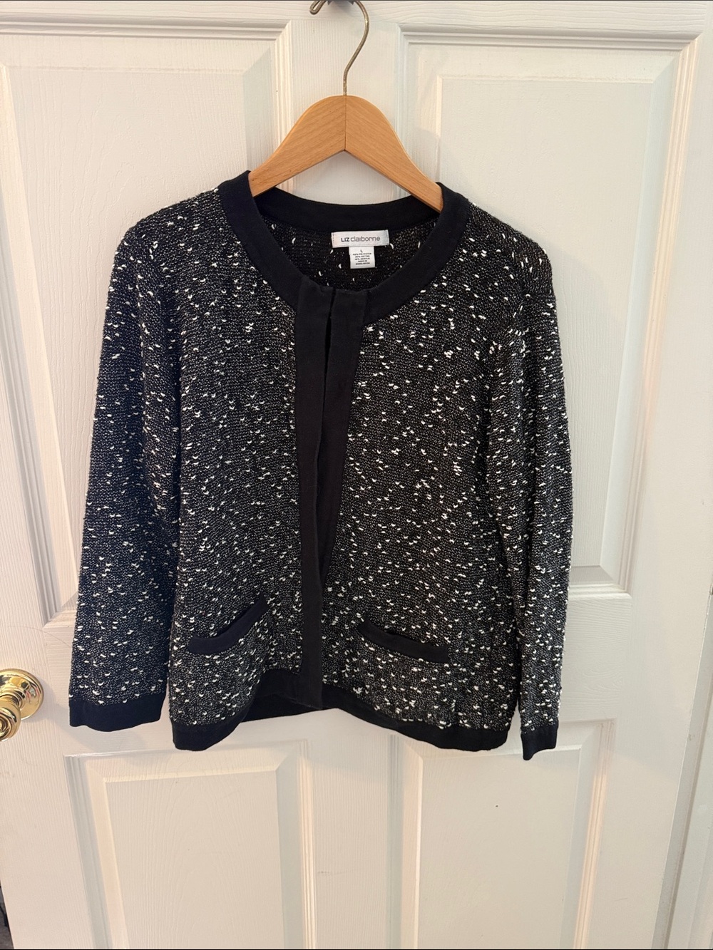 Liz Claiborne Black & White Knit Tweed-Effect Jacket